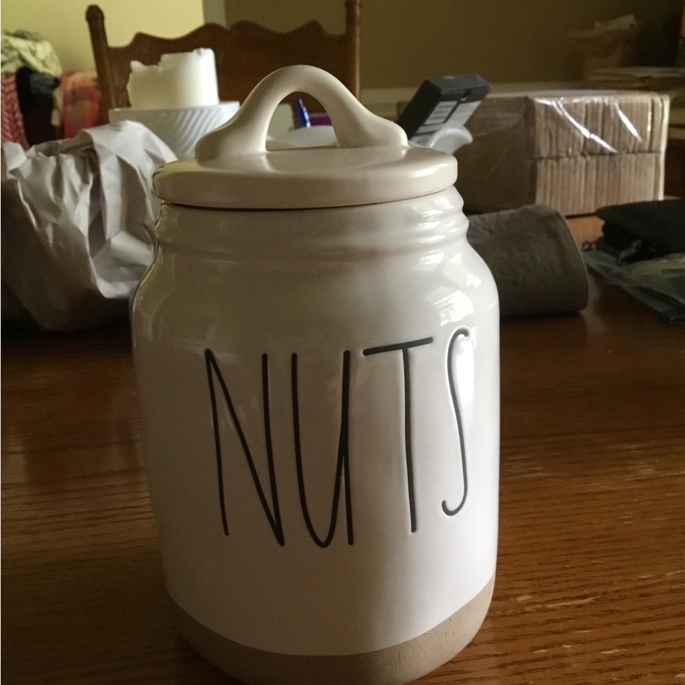 Rae Dunn Nuts Ceramic Canister with Tan Bottom